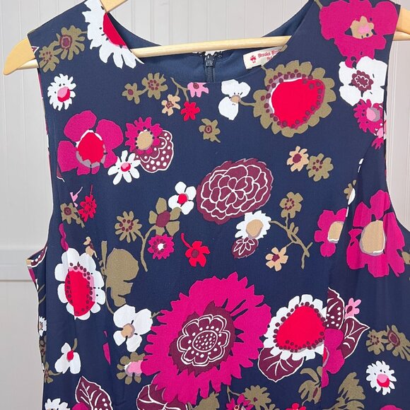 Brooks Brothers Red Fleece Sleeveless Dress Floral Navy Blue Viscose Ruffle Hem - Picture 4 of 14
